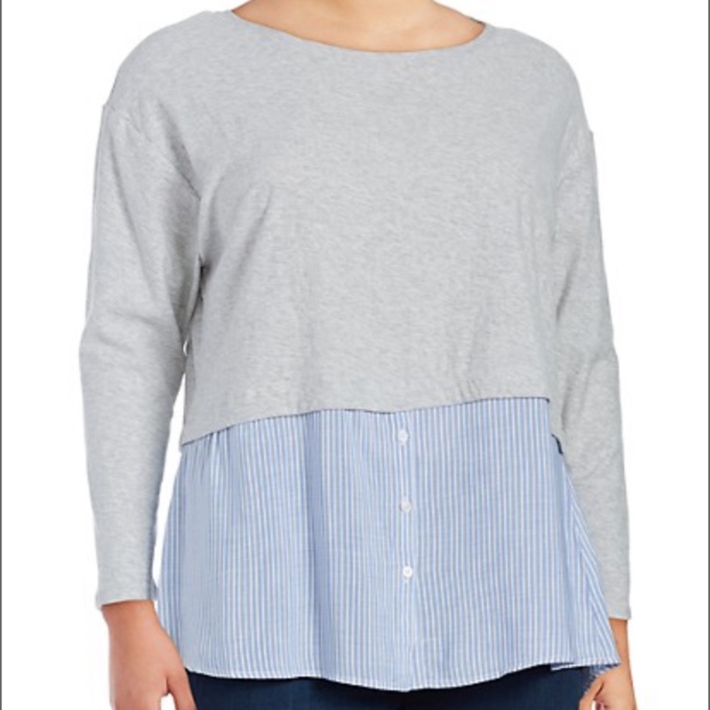 Vince Camuto Mixed Media Long Sleeve Top